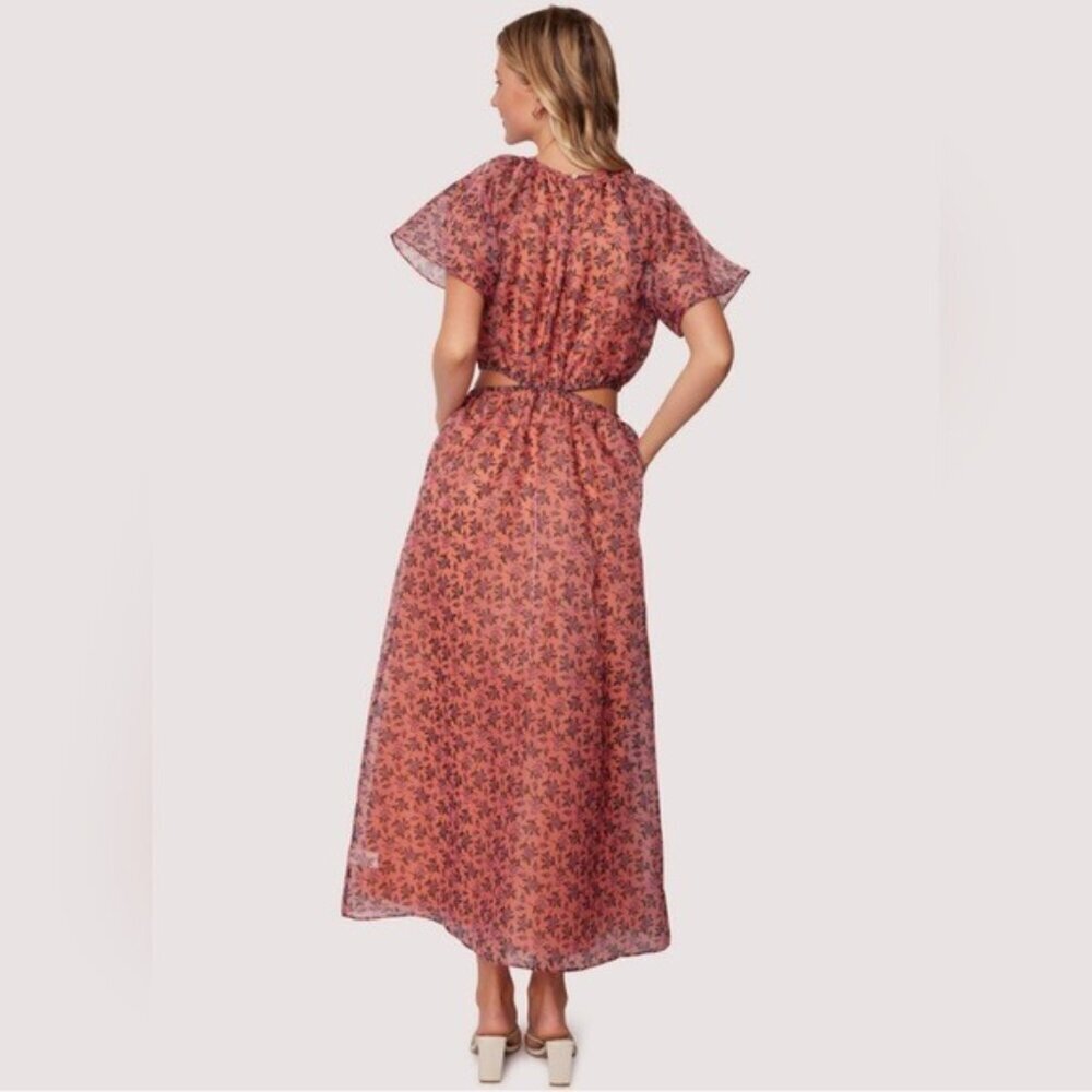 Lost + Wander Venus Rising Coral Floral Maxi Dress luxury short sleeve size L - Picture 2 of 16